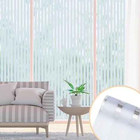 Randaco Fensterfolie Streifen,Sichtschutzfolie Fenster Milchglasfolie,statisch haftend ohne Klebstoff,Anti-UV Folie für Bad und Büro,90x300CM