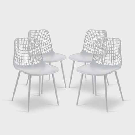 Set 4 sedie design traforato moderno interno e giardino Emmel - Bianco