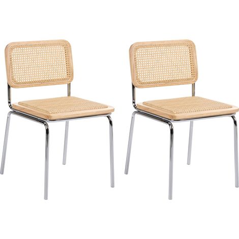 Set di 2 sedie con gambe in ferro schienale e seduta in rattan PE senza braccioli con coprigambe design vintage boho marrone chiaro Corvallis