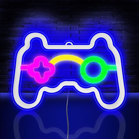 Gamer LED Neonlicht,Spiel Leuchtreklame,Gaming Neon Schild, USB und Batterie betrieben Spielförmige Leuchtreklame für Internet Cafe Game Room Bar Party Dek (1/5)