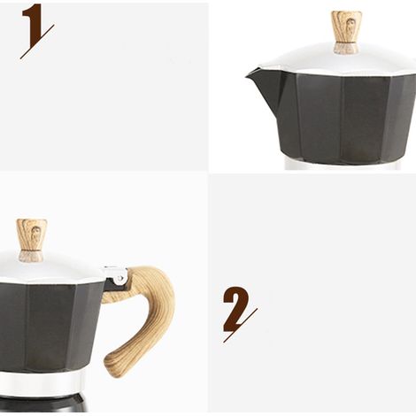 Kaffeekanne aus Aluminium mit Holzgriff, Moka-Kaffeekanne, tragbarer Outdoor-Kaffeebereiter, mattschwarz, 300 ml (1/5)