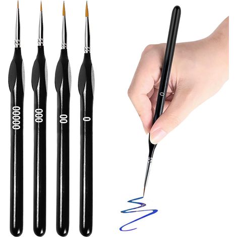 Lot de 4 Pinceaux Peinture Fin Pinceau Peinture Maquette, Détail Pinceau de Detail Précis, Pinceaux Modelisme Acrylique pour Le Nail Art, Acrylique, Aquarelle, Peinture à l'huile, Peinturer au Trait (1/5)