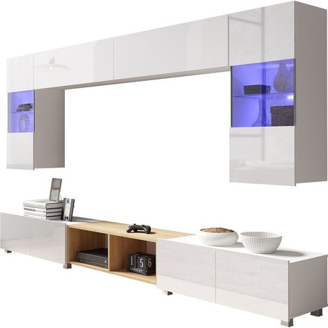 Conjunto de salón Remus XXIV, Blanco + Blanco brillante + Roble dorado
