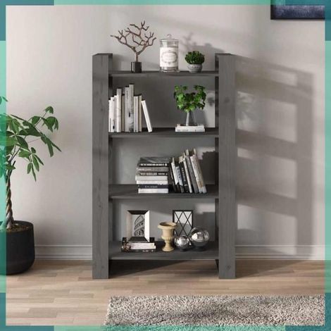 813906 Bibliothèque/Séparateur de pièce Gris 80x35x125 cm Pin massif (1/5)