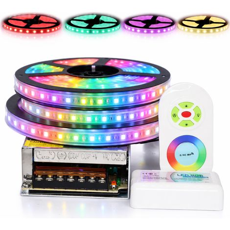 Kit de cinta profesional 5050 - 60 LED/m - 15 metros ( 3 X 5 metros ) RGB impermeable (IP67) con radio controlador y transformad Longitud: 15 metros (3x5m)