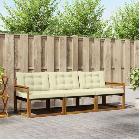Outdoor-Sofagarnitur mit Kissen 3 pcs Natur und Creme