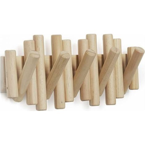 Wall-mounted coat rack with 5 pine wood hooks – Dimensions 37.1 x 16.5 x 4.4 cm – Capacity 2.25 kg per hook – Easy installation (1/5)