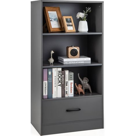 COSTWAY 4-tier Storage Shelf Wood Bookcase Floor Standing Bookshelf (1/5)