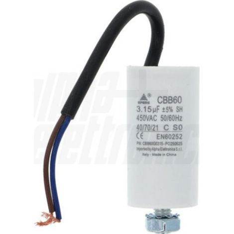 Alpha elettronica condensatore polipropilene 3,15uf 450v con cavo cbb60g0315