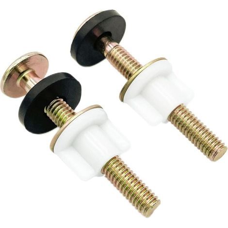 Juego de 2 tornillos y pernos de repuesto universales para asiento de inodoro, pernos de bisagra de alta resistencia con tuercas de plástico blanco, arandelas de metal y goma. (1/4)