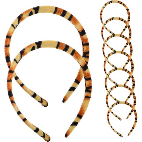 10pièces Lot de Serre-tête Élastique Bandeau Rigide Antidérapant Bandeaux Plats Tissu Fin pour Décorations Festives Motif Tigre (1/5)