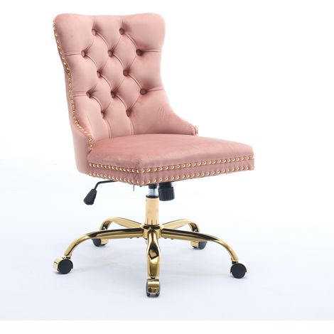 Chaise de bureau pour la maison, chaise de bureau moderne capitonnée en velours avec base en métal doré, chaise de bureau réglable pivotante (rose), DE1923PK (1/5)