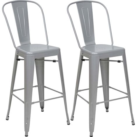 2x tabouret de bar HWC-A73, chaise de comptoir avec dossier, métal, design industriel - gris (1/5)