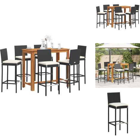 Ensemble de bar de jardin 7 pcs noir bois massif acacia rotin - Salon De Jardin - Mobilier De Jardin - Set De Salon De Jardin - Table De Bar - Chaises De Bar (1/5)