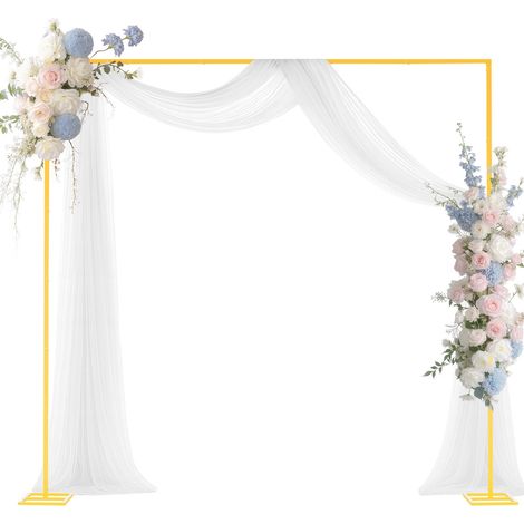 Arche de Mariage Carré 2,4 x 2,4 m Support de Fond Arche Stable en Métal avec Tubes Carrés pour Décoration de Mariage, Anniversaire, Remise de Diplômes, Fêtes, Cérémonies, Célébrations, Doré (1/5)