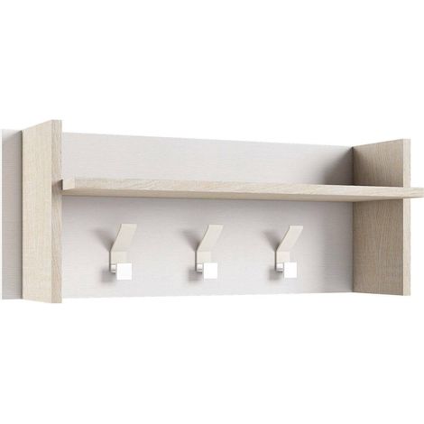 Dmora Mobile da ingresso Narciso, Mobile appendiabiti con 3 ganci, Mensola portaoggetti da ingresso, 100% Made in Italy, Cm 90x29h34, Bianco e Rovere, con imballo rinforzato (1/5)