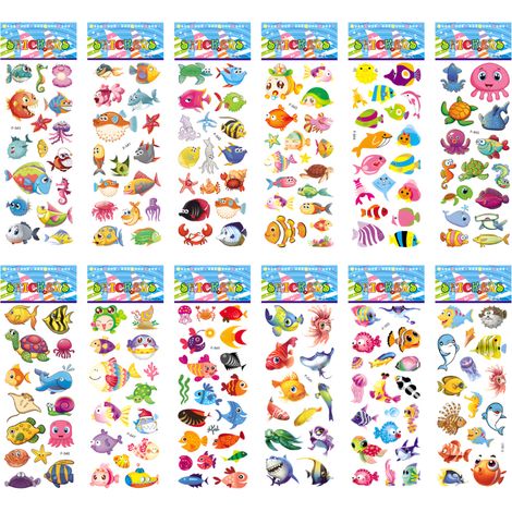 12 autocollants 3D de poissons de l'océan (1/5)