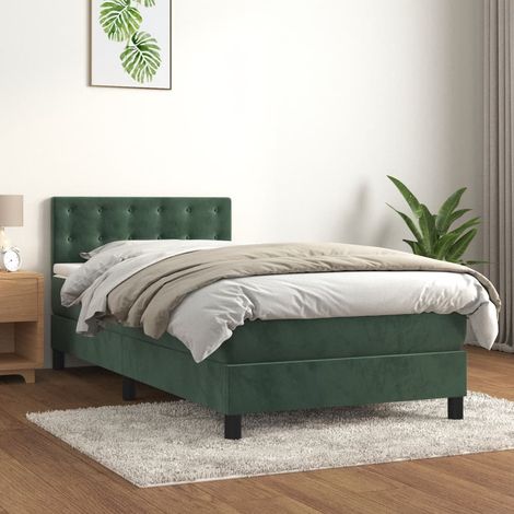 Sommier à lattes de lit avec matelas-Cadre de lit Vert foncé 90x200 cm 316141 (1/5)