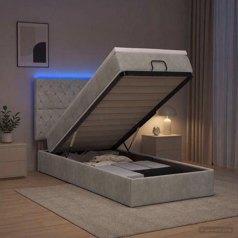 Cama tipo otomana con colchón y LED Gris Claro 100 x 200 cm (1/5)