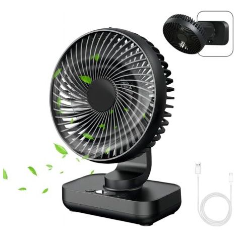 MERTTURM Mini ventilateur oscillant ultra silencieux, batterie 4000 mAh, petit ventilateur de table (4-13 h), affichage numérique LED à 4 vitesses, ventilateur portable pour bibliothèque, maison