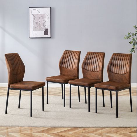 Silla de comedor de tela y metal negro-marron, juego de 4, con respaldo acolchado y patas estables,43×42.6×93cm (1/5)