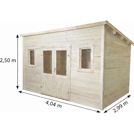 HABRITA Abri de jardin bois massif 10,27 m² - madriers 28 mm - toit monopente bac acier - double porte vitrée + fenêtres (1/2)