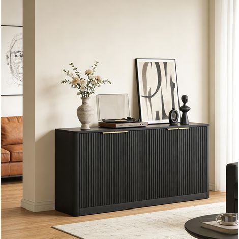 Sideboard 150x40x70.5 cm Schwarz aus MDF mit wellenförmiger Front und 4 Türen (1/5)