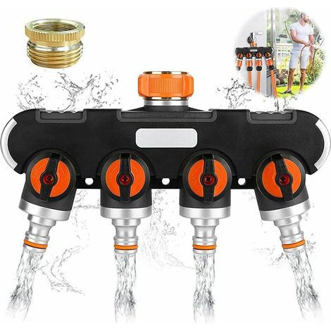 SABIR Répartiteur en 4 Voies,Distributeur de tuyau d'arrosage,Splitter Débit d'eau Réglable et Verrouillable,Distributeur pour l'irrigation du Jardin,Robinet Double Machine a Lave (1/5)