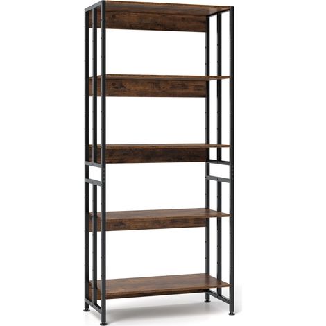 Bibliothèque 5 niveaux 70 x 35 x 157 cm rangement personnalisable et stable style industriel finition marron rustique