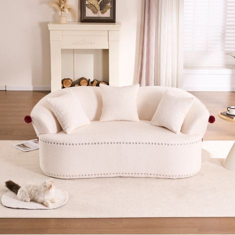 2-Sitzer-Sofa 163 x 93 x 68 cm aus weißem Cord, inkl. 3 Kissen für Wohnzimmer – MEUBLIV (1/5)