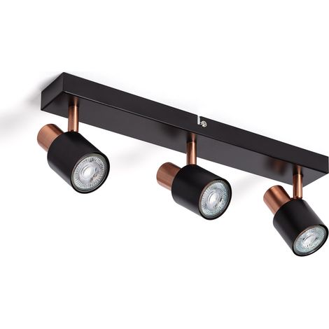 Ledkia – Applique murale orientable métal 3 spots GU10 – Finition noire et rose – Dimensions 130x60x400mm – Éclairage personnalisable
