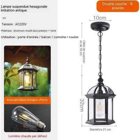 Suspendue d'extérieur D21 X H32CM Noir Lampe suspension hexagonale antique (1/3)