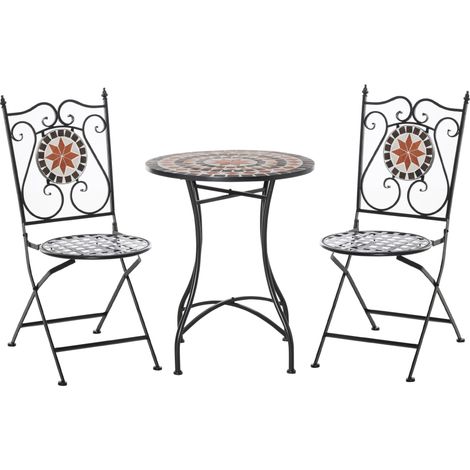 easycomfort mobili da giardino set da 3 pezzi con 2 sedie pieghevoli e 1 tavolino, in metallo e ceramica (1/5)