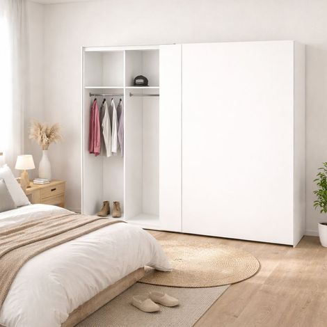 Dmora - Armario 2 puertas Badesse, Muebles de dormitorio, Vestidor, Armario de ropa, 243x61 h220 cm, Blanco brillante (1/5)