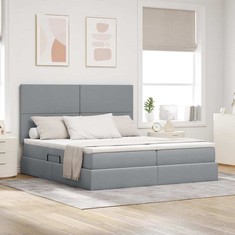 Cama con almacenamiento Gris Claro 200 x 200 cm Tela