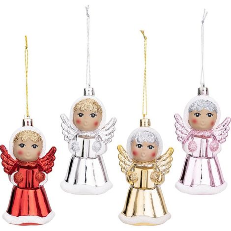 Juego de 4 adornos navideños con forma de ángel (de plástico, para colgar), colgantes de 12 cm para el árbol de Navidad y la decoración del hogar. (1/5)