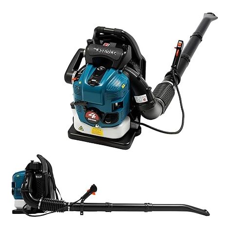 Sac à dos souffleur à essence, moteur 4 temps, 2,6 kW, 7000 tr/min, réservoir de 1,9 l, sortie ignifuge réglable à 180°, pour feuillage/neige, structure légère de 27,3 kg, avec système de (1/5)