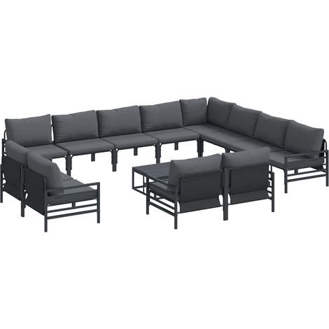 Conjunto de sofás de jardín con cojín 13 pcs Negro Acero vidaXL (1/5)