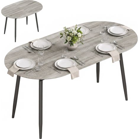Mesa de comedor, extensible, 6 plazas, 160 x 80 x 75 cm, gris (1/5)