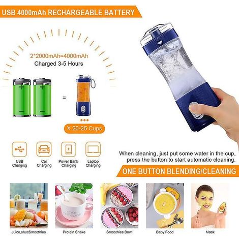 Mini mixeur portable rechargeable avec 6 lames - Capacité de 380 ml (1/4)