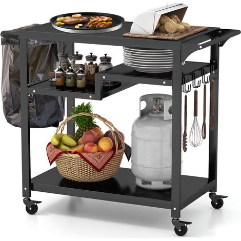 Carrello mobile per barbecue da esterno dimensioni 111 x 50,5 x 93 cm con pratico vano portaoggetti e ruote bloccabili in metallo nero codice 200019289.