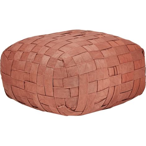 Pouf d'Extérieur Matière Synthétique 50 x 50 x 30 cm Tissé à la Main Ottoman Accessoires de Jardin Rouge Clair Bodla (1/5)