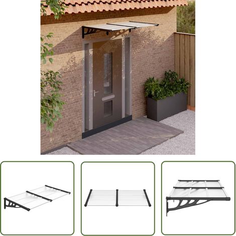 The Living Store Türvordach Schwarz und Transparent 152,5x90 cm Polycarbonat - Türvordach - Markise - Hausüberdachung - Schutzvorrichtung - Wetterschutz (1/5)