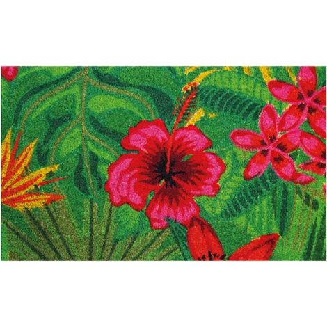 Alfombra de yute natural con hibisco 45x75cm - Idmat