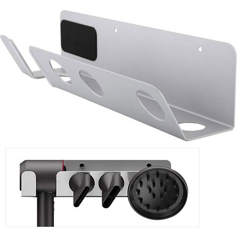 Support mural magnétique pour sèche-cheveux Dyson, support de rangement avec étagère, porte-accessible en métal, fixation sans perçage, noir, 1 pièce (1/5)