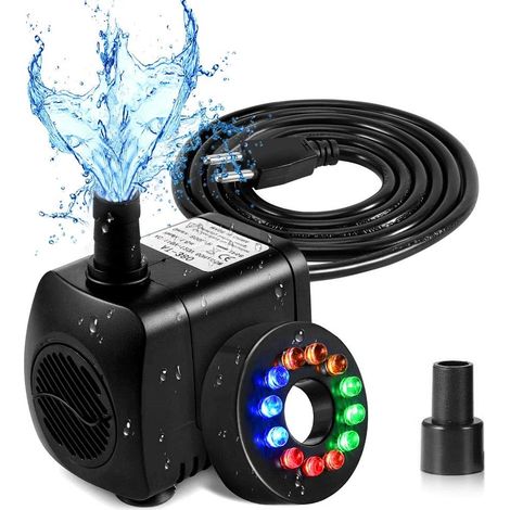 Pompes Submersibles, 15W 800L / H Pompe à Eau Submersible avec 12 LED Couleur LED pour Fontaine Piscine Eau de Jardin Réservoir de Poissons Aquarium Eau