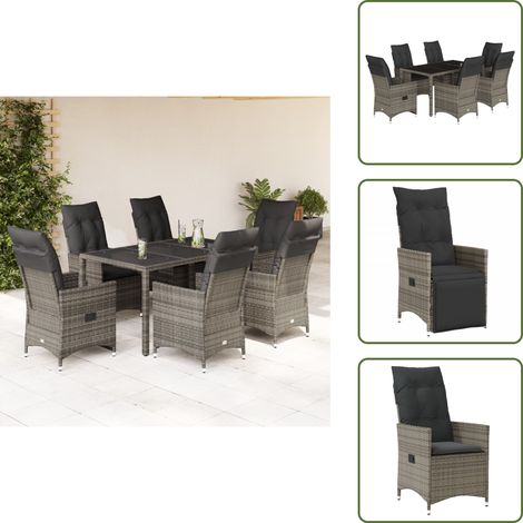 The Living Store Ensemble à manger de jardin et coussins 7 pcs gris rotin - Fauteuil jardin (1/5)