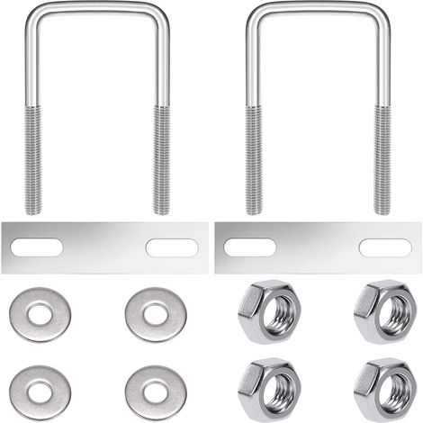 Lot de 2 boulons en U M8 en acier inoxydable 50mm largeur intérieure avec écrous et plaques (1/5)