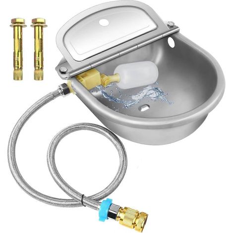 Tuyau tressé avec bouchon de vidange pour chien, poulet, chèvre, cochon. Abreuvoir automatique pour bétail : bol d’eau automatique en acier inoxydable avec vanne à flotteur ( ) (1/5)