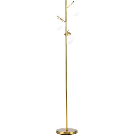 Lampadaire de style rétro, lampadaire à 3 abat-jour, verre, doré